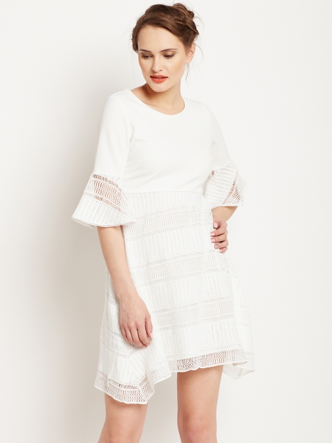 

COVER STORY Women White Self-Design Fit & Flare Dress