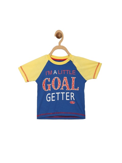 

612League Boys Blue & Yellow Typography Colourblocked T-shirt