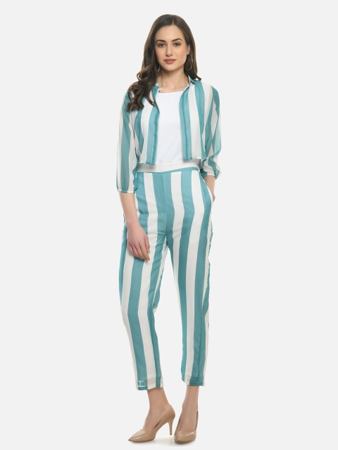 

IQRA FASHION Women Blue & White Linen Basic Jumpsuit