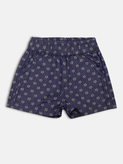 

612League Girls Navy Blue Floral Printed Slim Fit Outdoor Shorts