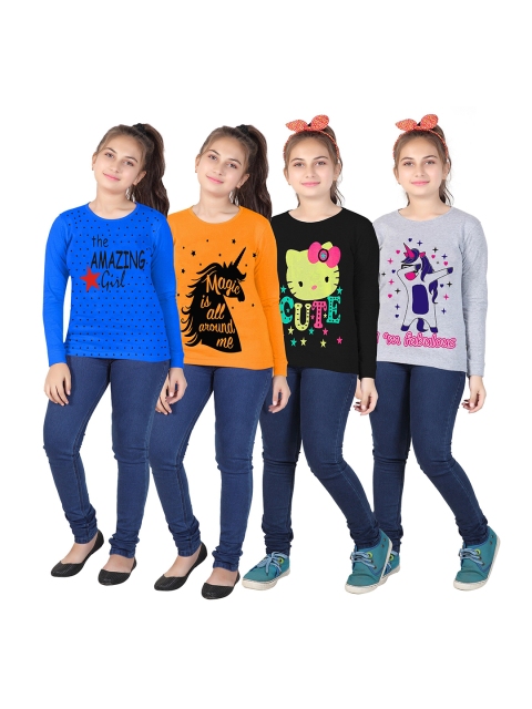 

MIST N FOGG Girls Pack Of 4 Blue & Orange Hello Kitty Printed T-shirt