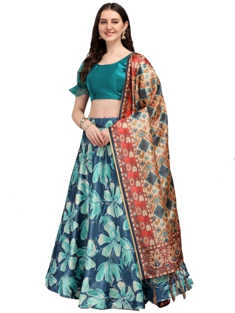 

LOOKFIELD Blue & Green Semi-Stitched Lehenga & Unstitched Blouse With Dupatta