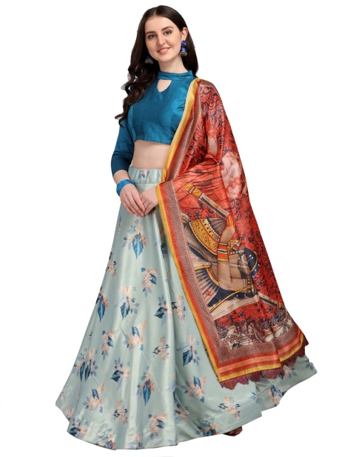 

LOOKFIELD Blue & Peach color Semi-Stitched Lehenga & Unstitched Blouse With Dupatta