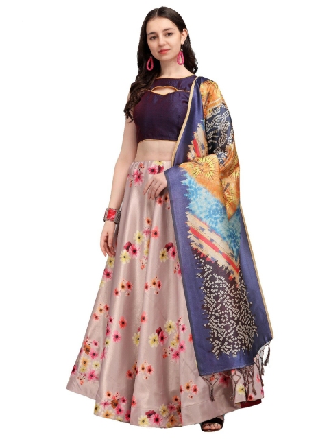 

LOOKFIELD Purple & Peach-Coloured Printed Semi-Stitched Lehenga & Unstitched Blouse With Dupatta