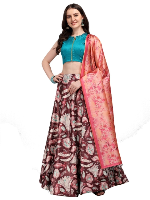 

LOOKFIELD Blue & Pink Printed Semi-Stitched Lehenga & Unstitched Blouse With Dupatta