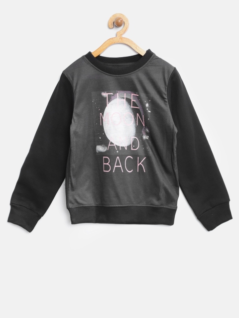 

YK Girls Charcoal Grey & Black Printed Sweatshirt