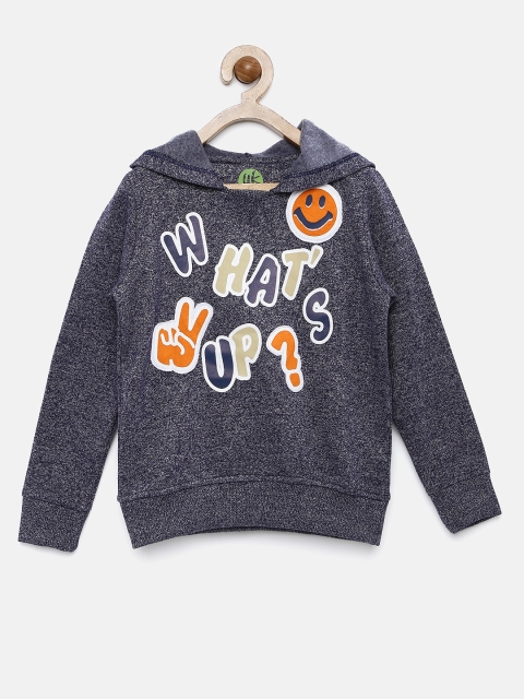 

YK Boys Navy Printed Hooded Sweatshirt, Navy blue