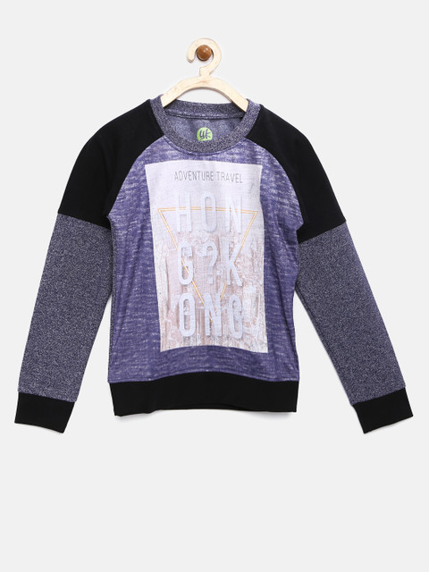 

YK Boys Navy Blue & Black Printed Sweatshirt