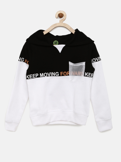 

YK Boys White & Black Colourblocked Hooded Sweatshirt