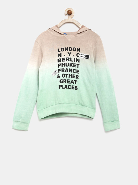 

YK Boys Brown & Green Printed Hooded Sweatshirt