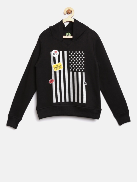 

YK Boys Black & Silver Printed Hooded Sweatshirt