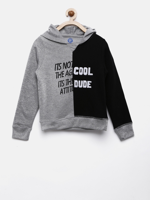 

YK Boys Grey & Black Printed Hooded Sweatshirt