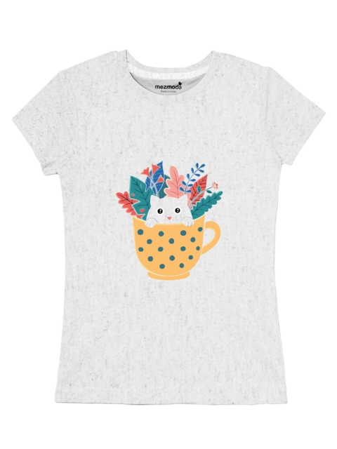

mezmoda Girls Grey Printed Halfsleeve Round Neck T-shirt