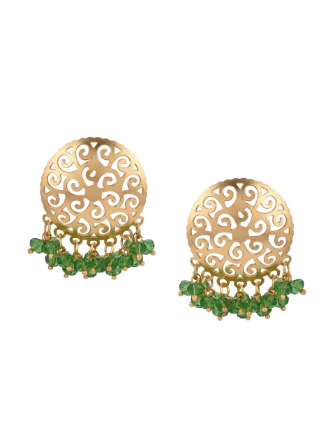 

Tistabene Designer Light Weighted Golden Filigree Big Stud Earring, Green