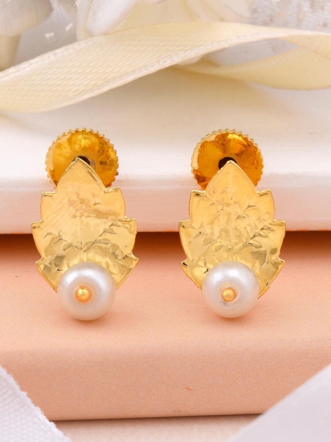 

Tistabene White & Gold-Toned Contemporary Pearl Studs Earrings