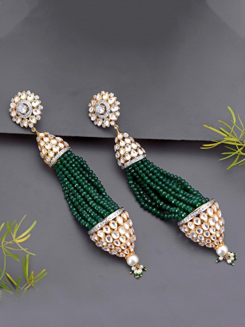 

Tistabene Red Green Stones Polki Drop Earrings