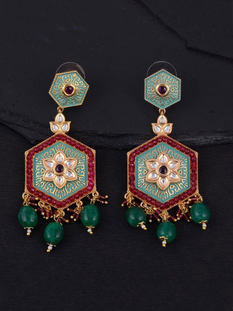 

Tistabene Women Gold-Toned & Green Contemporary Floral Drop Earrings