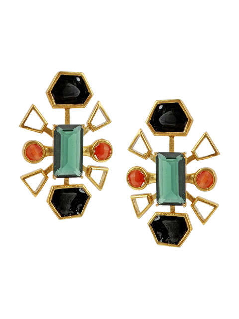 

Tistabene Women Gold-Toned & Green Geometric Studs Earrings
