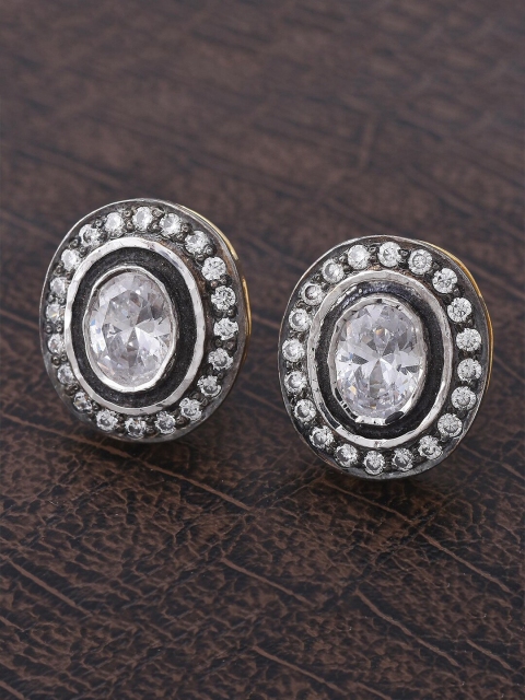 

Tistabene White Oval Silver-Plated Studs Earrings