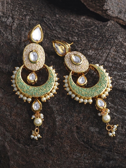 

Tistabene Green & Gold-Toned Contemporary Chandbalis Earrings