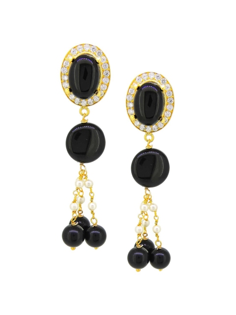

Tistabene Gold-Plated & Black Beaded Contemporary Drop Earrings