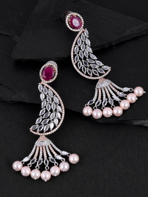 

Tistabene Red & White Gold-Plated Contemporary Drop Earrings