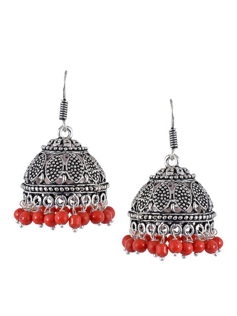 

Tistabene Women Silver-Toned & Red Traditional Jhumkas Earrings