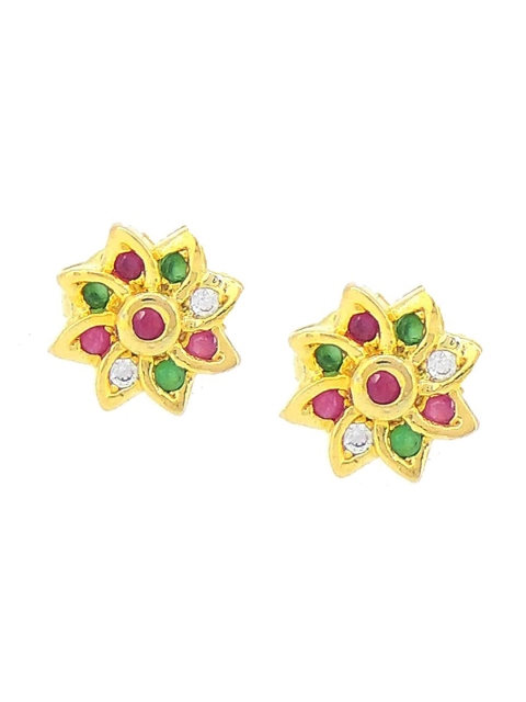 

Tistabene Gold-Toned & Green Floral Studs Earrings