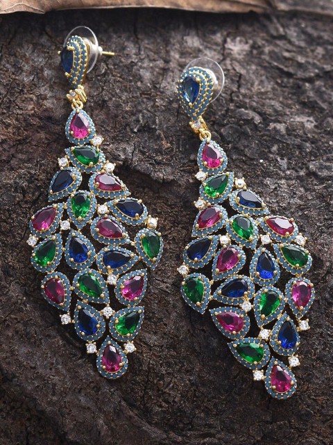 

Tistabene Silver-Toned & Blue Contemporary Drop Earrings