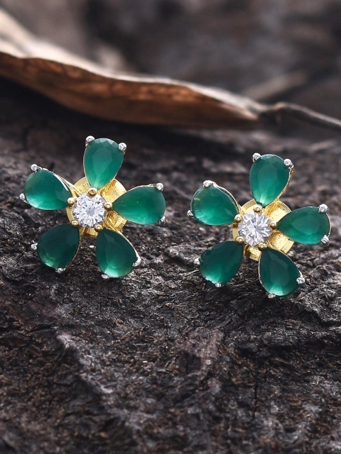 

Tistabene Green Stone Studded Floral Studs Earrings