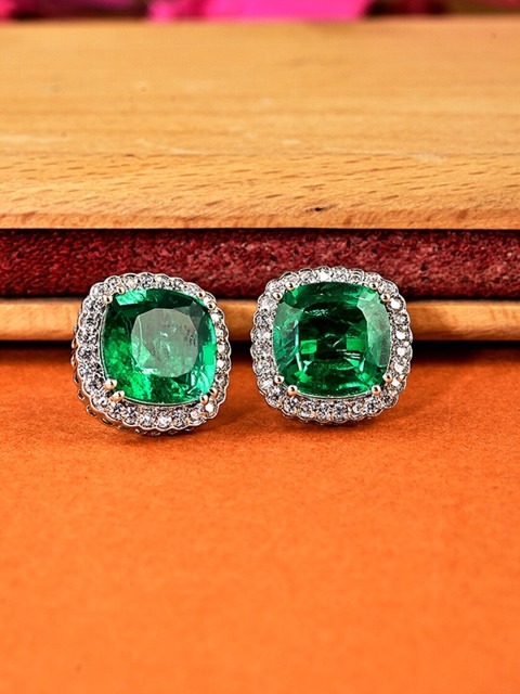 

Tistabene Green Square Gold-Plated Studs Earrings