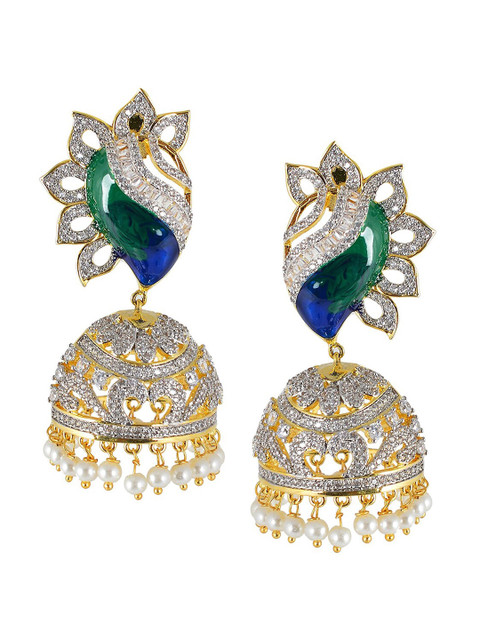 

Tistabene Women White & Gold-Toned Contemporary Jhumkas Earrings