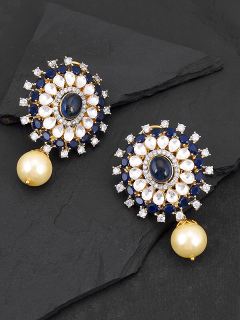 

Tistabene Blue & White Stones and Dangling Pearl Contemporary Studs Earrings