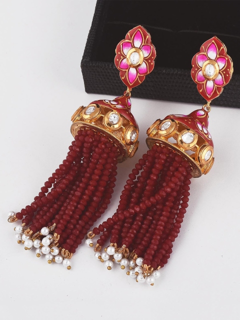 

Tistabene Red Meenakari Kundan and Stones Bead Contemporary Drop Earrings