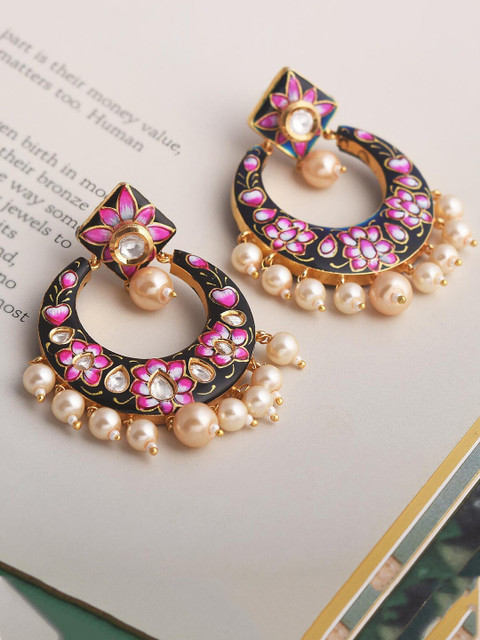 

Tistabene Floral Blue Meenakari Kundan Two Sided Chandbali