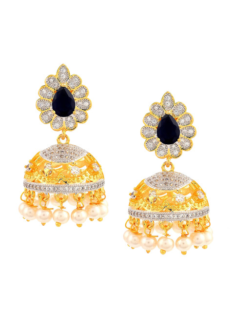 

Tistabene Blue & White Gold-Plated Contemporary Jhumkas Earrings