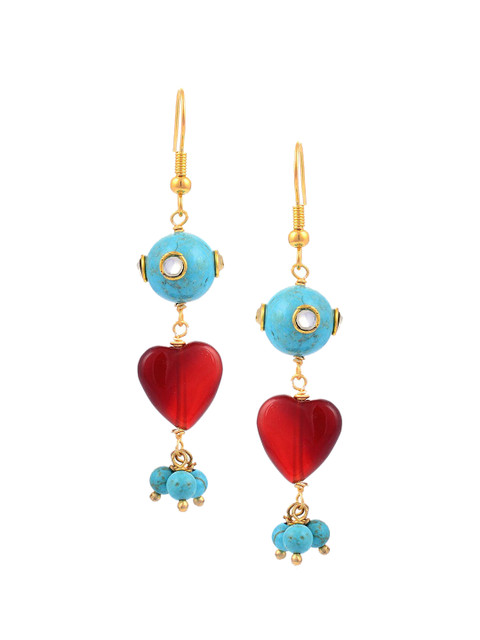 

Tistabene Brown & Blue Gold-Plated Contemporary Drop Earrings