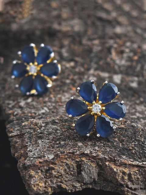 

Tistabene Women Gold-Plated & Blue Floral Studs Earrings