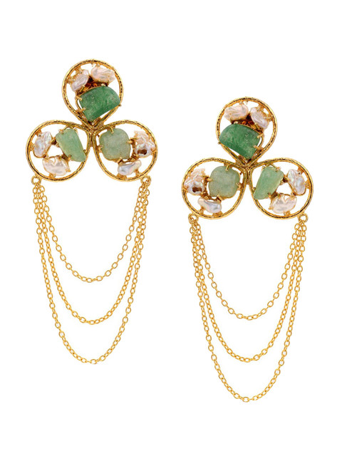 

Tistabene Women& Gold-Toned Green Contemporary Drop Earrings
