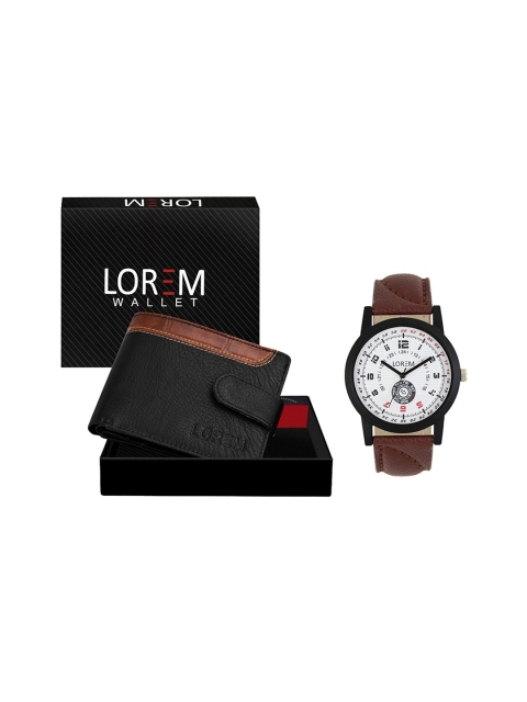 

FERRIZZO Men Brown & White Solid Leather Watch & Wallet Gift Set