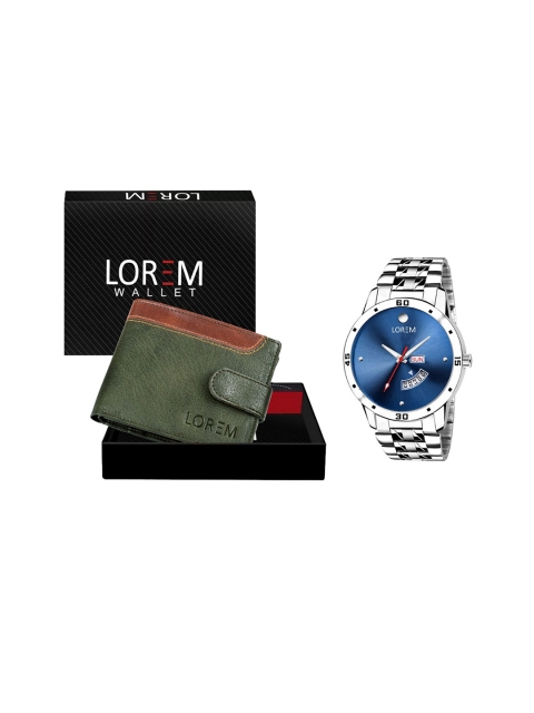 

FERRIZZO Men Sive and Olive Green Textured Accessory Gift Set