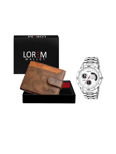 

FERRIZZO Men Sliver-Toned & Brown Watch and Wallet Combo Accessory Gift Set, Silver