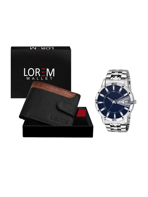 

FERRIZZO Men Blue & Black Watch & Artificial Leather Wallet Accessory Gift Set