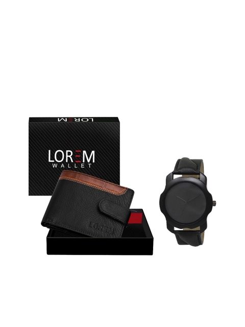 

FERRIZZO Men Black Solid Accessory Gift Set Of Black Men Watch & Black Wallet