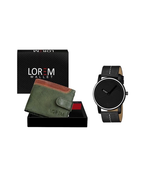 

FERRIZZO Men Black & Green Watch and Wallet Combo Accessory Gift Set WL46-LR67