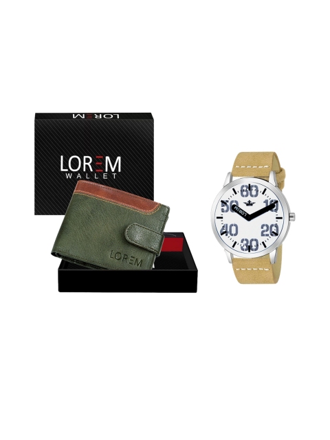 

FERRIZZO Men cream & Olive Green Textured Accessory Gift Set