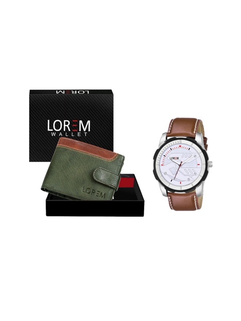 

FERRIZZO Men Brown & Green Wallet And Watch Accessory Gift Set