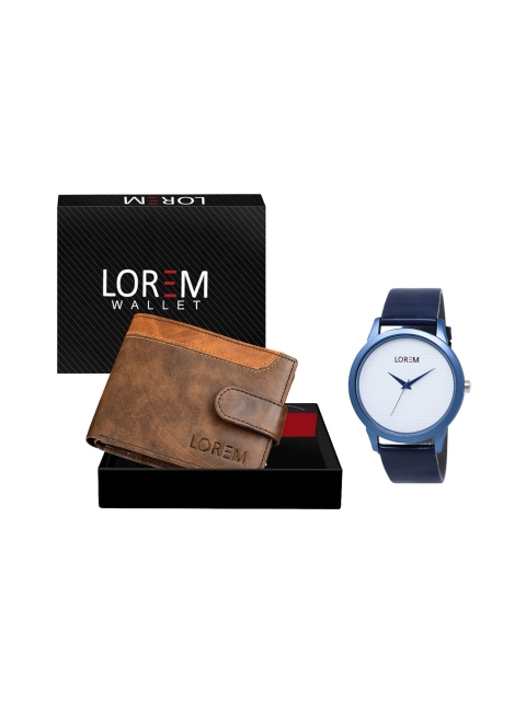 

FERRIZZO Men Brown & Blue Watch and Wallet Combo Accessory Gift Set, White