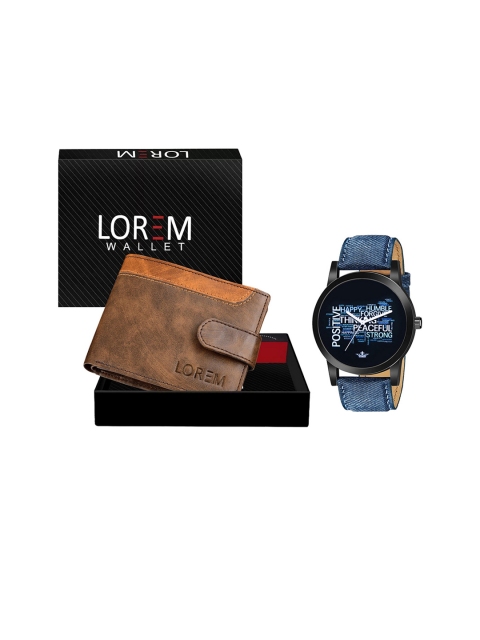 

FERRIZZO Men Brown & Blue Watch and Wallet Combo Accessory Gift Set