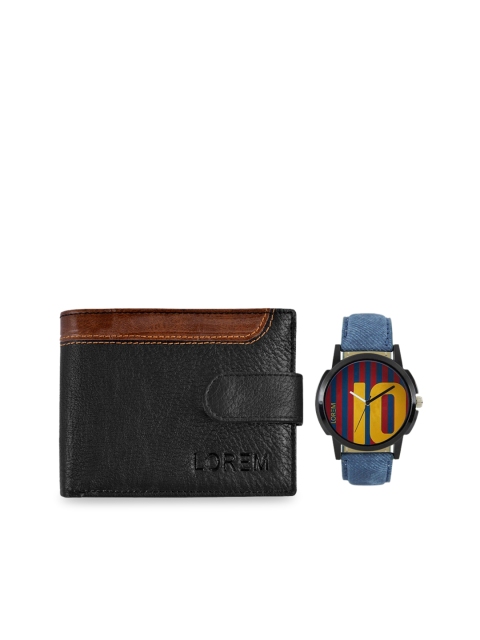 

FERRIZZO Men Blue & Black Watch and Wallet Combo Accessory Gift Set